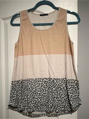Staccato Striped & Animal-Print Sleeveless Tank - Tan, Cream, Gray